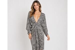 New with Tags Blush & Day Abstract Zebra Print Plunge Dress Large